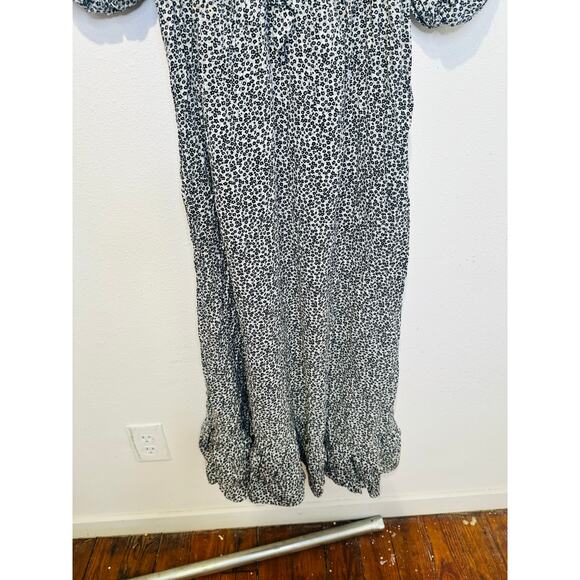 SLATE & WILLOW Women's White Black Ditsy Floral Tie Front Midi Dress Size Small - Picture 8 of 11